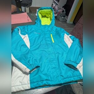 Swiss Tech Kids Hooded Puffer Jacket in Teal with Lime Lining Size XL 14-16